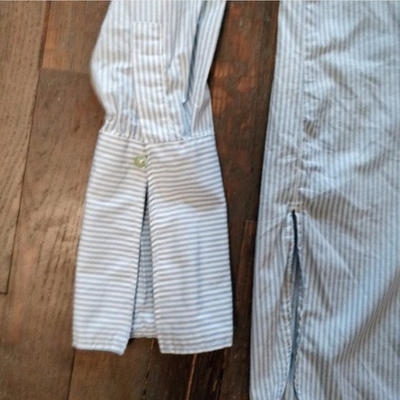 H & M Pinstripe Blue and White Menswear Inspured Long Tuxedo Blouse - Picture 4 of 7